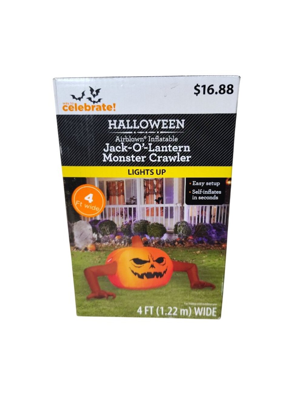 Way To Celebrate Halloween 4 Ft Jack-O-Lantern Monster Crawler Inflatable New